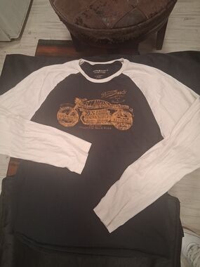 Men's Denim & Supply Black and White Raglan Long-Sleeve Motorcyle Shirt